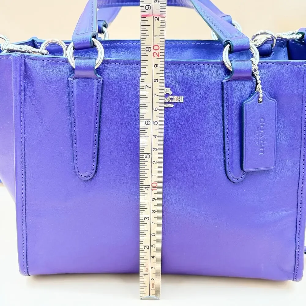 Coach Purple Leather Crosby Mini Carryall Satchel; Elegant Structured Handbag